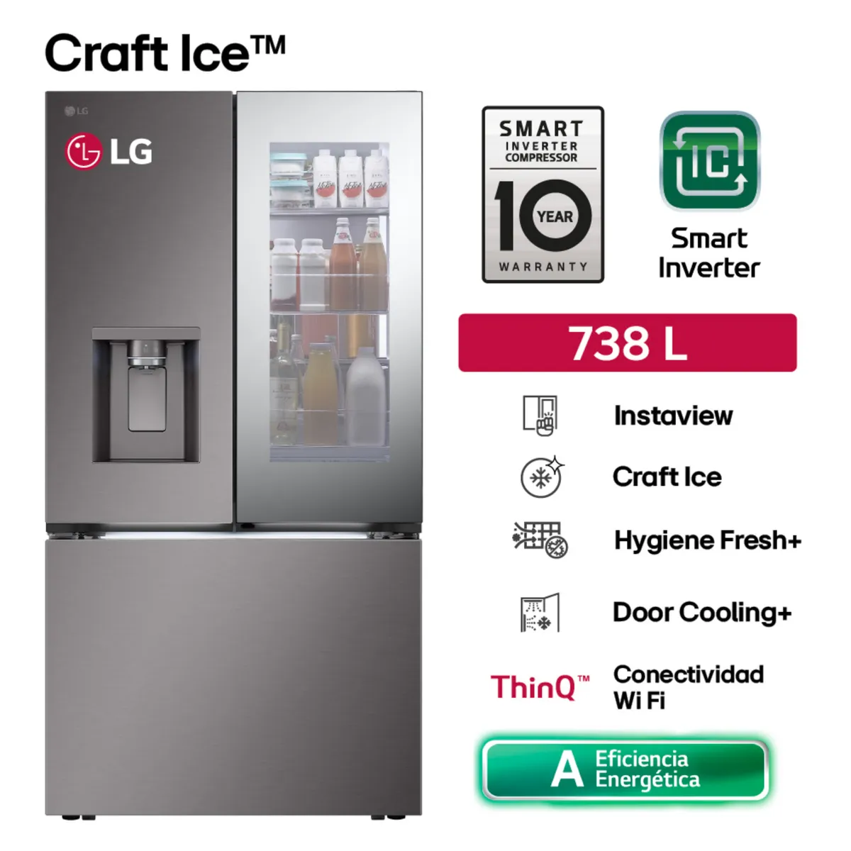 Refrigeradora GM89SXD 738LT Instaview French Door Negro Acero LG